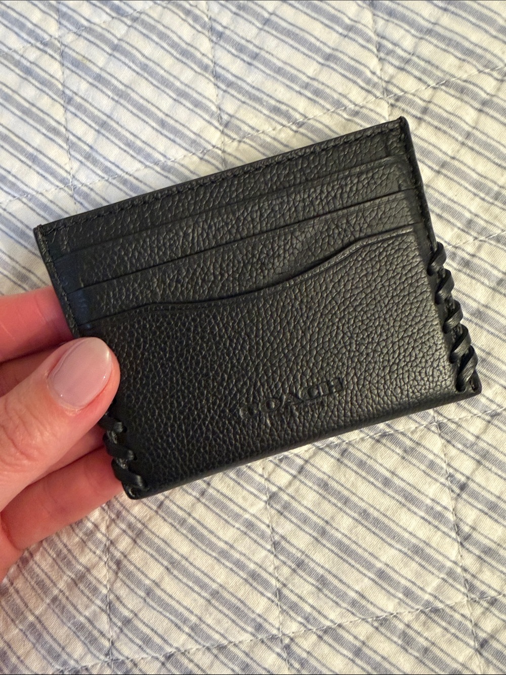Coach Black Pebbled Leather Card Wallet
